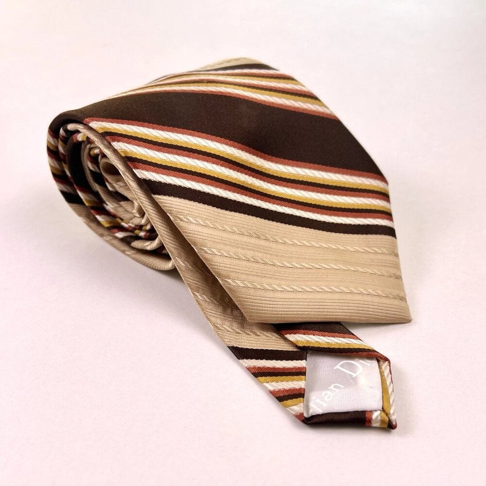 Christian Dior Mens Tie Beige Striped Designer Necktie Paris New York
